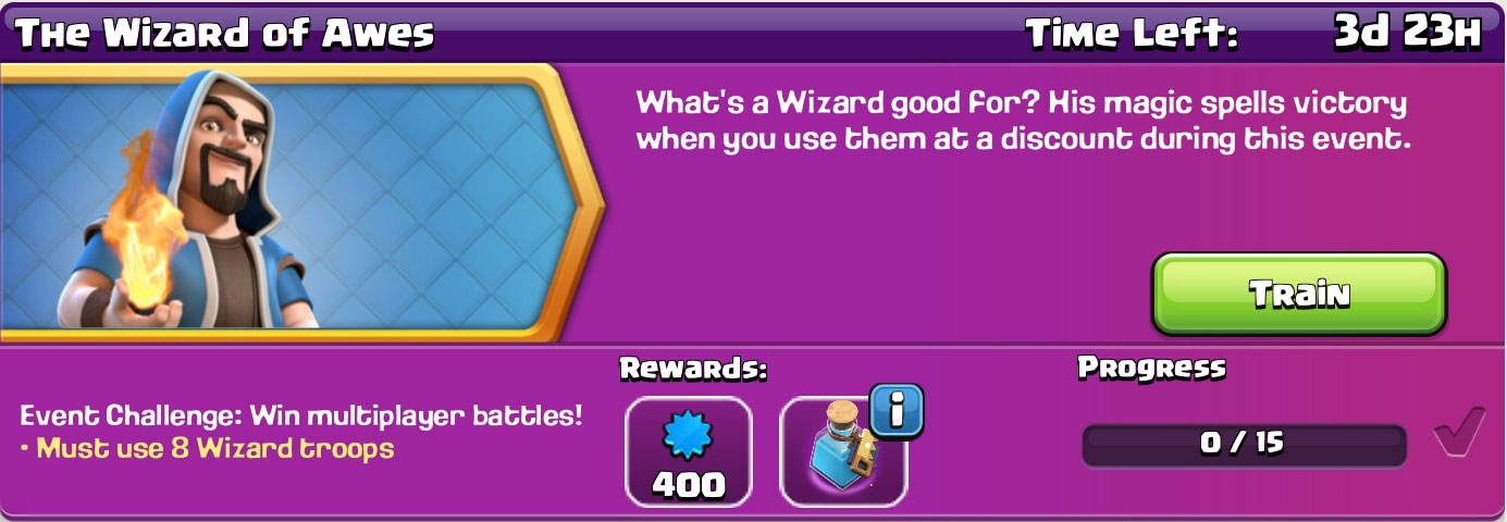 clash of clan The Wizard of Awes reward