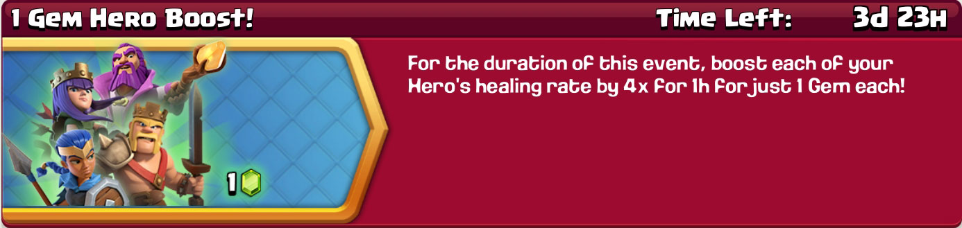 clash of clan 1 gem hero boost reward