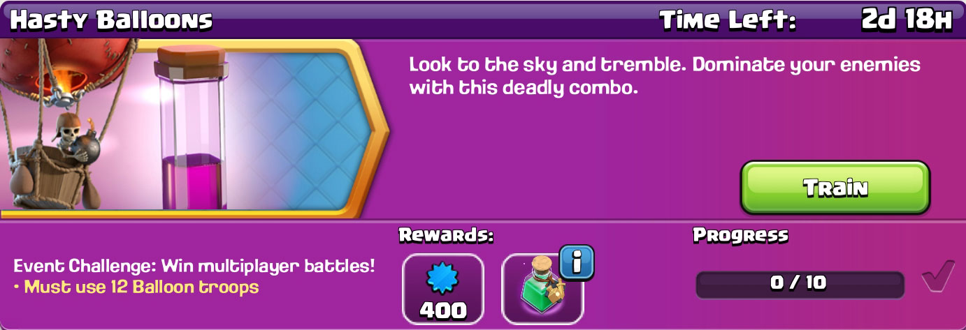 clash of clan hasty balloons reward